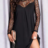 Women's Mesh Long Sleeve Round Neck High Low Tunic Dress