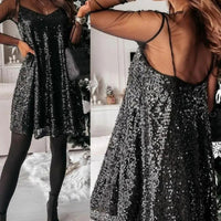 Women's Mesh Long Sleeve Sequin Party Mini Dress