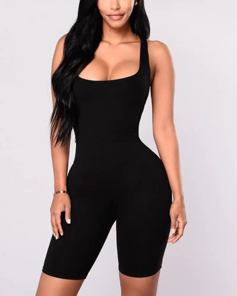 Women's Moisture-Wicking Stretchy Square Neck Workout Bodycon Romper
