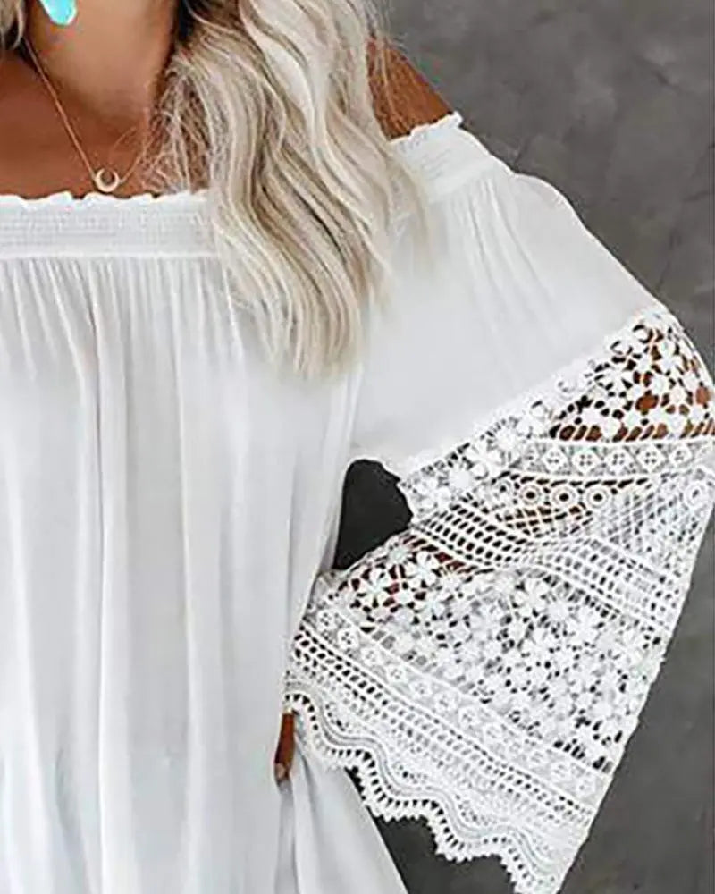 Women's Off The Shoulder Lace Bell Sleeve Mini Dress