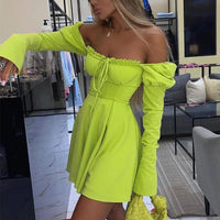 Women's Off The Shoulder Long Sleeve Ruched Bust A Line Mini Dress