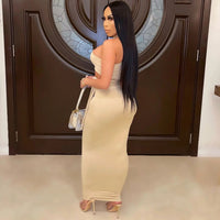 Women's One Shoulder Cut Out Knot Side Maxi Bodycon Dress