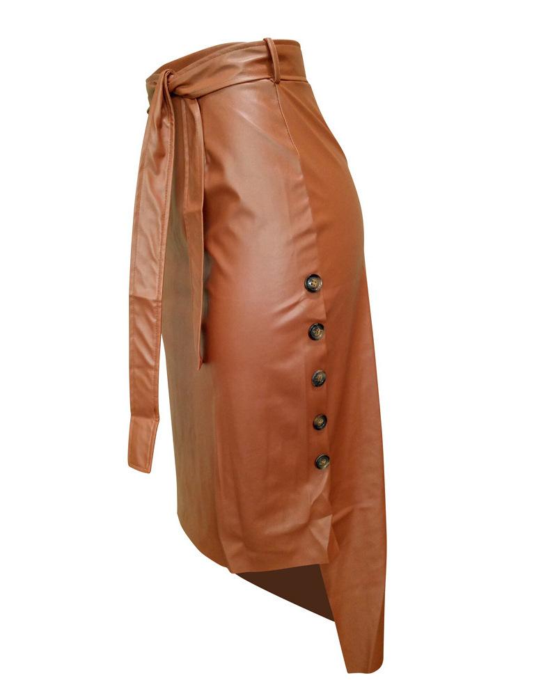 Women's PU Leather Button Side High Waist Midi Pencil Skirts
