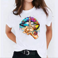 Women's Peace Sign Printed Short Sleeves Cotton Blends T-shirt Summer Tops