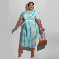 Women's Plus Size Striped Print  Short Sleeve Dress
