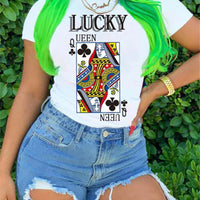 Women's Poker Card Printed Short Sleeves T-shirt Top