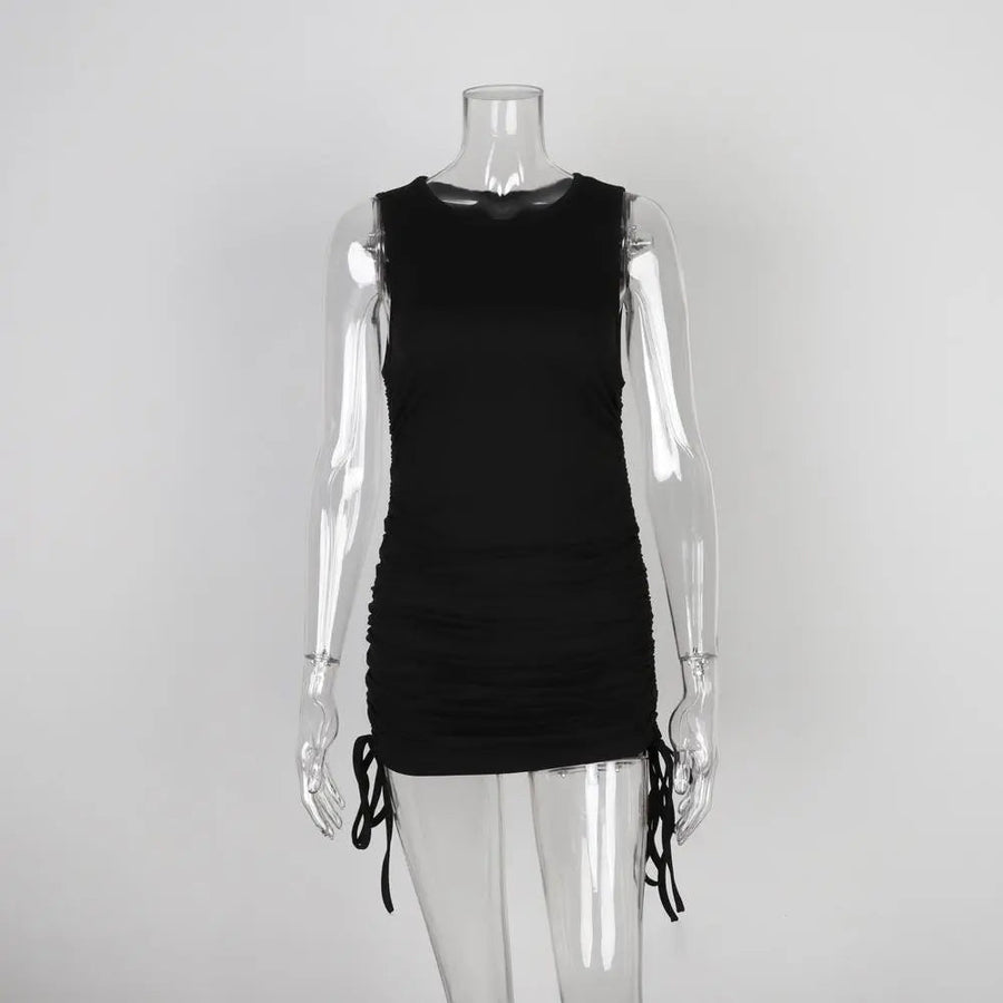 Women's Print Draw String Sleeveless Dress