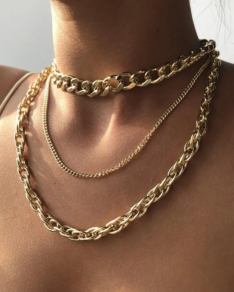 Women's Punk Hip Hop Layered Chain Necklace