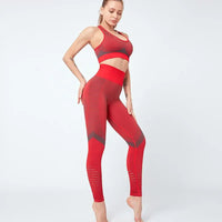 Women's Racer Back Sport Bra And Tummy Control Leggings Two Piece Set