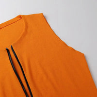 Women's Ribbed Knit Sleeveless Zipper Up Split Midi Bodycon Dress
