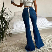 Women's Ripped Raw Hem Low-Rise Denim Flared Jeans