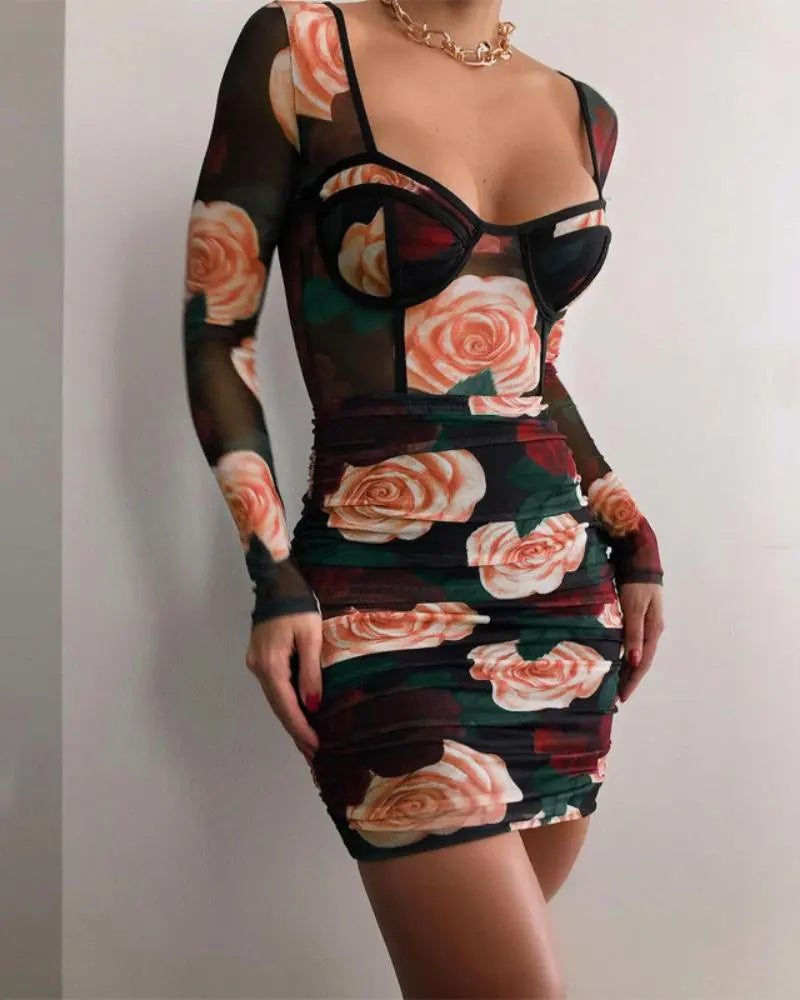 Women's Rose Print Mini Dress