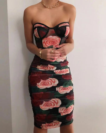 Women's Rose Print Spaghetti Dress