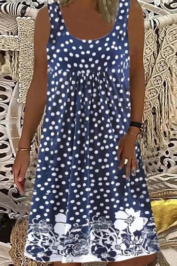 Women's Round Neck Sleeveless Polka Dot Print Dress Casual Dress