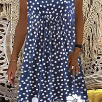 Women's Round Neck Sleeveless Polka Dot Print Dress Casual Dress