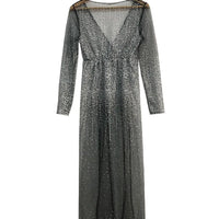 Women's Sequins V Neck Long Sleeves Mesh Party Maxi Dresses