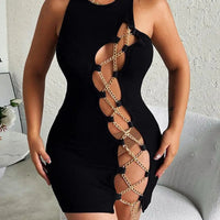 Women's Cut Out Criss Cross Chain Sleeveless Mini Bodycon Dress