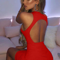 Women's Sleeveless Cut Out Back Ruched Tank Mini Bodycon Dress
