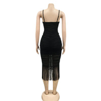 Women's Sleeveless Cutout Front Tassel Hem Ruched Cami Bodycon Dress