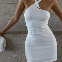 Women's Sleeveless Open Back Halter Neck Mini Bodycon Dress