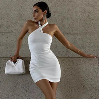 Women's Sleeveless Open Back Halter Neck Mini Bodycon Dress