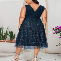 Women's Solid Color Patchwork Mesh Plus Size Dress