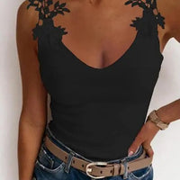 Women's Solid Embroidery Lace Tank Top V Neck Skinny Tops