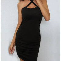 Women's Solid Halter Neck Skinny Backless Bodycon Party Mini Dresses