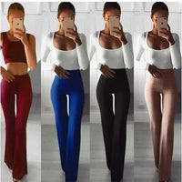 Women's Solid High Waist Long Bottoms Flared Trousers Casual Pants