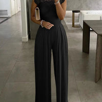 Women's Solid Lace Panel Sleeveless Lady Party Jumpsuits