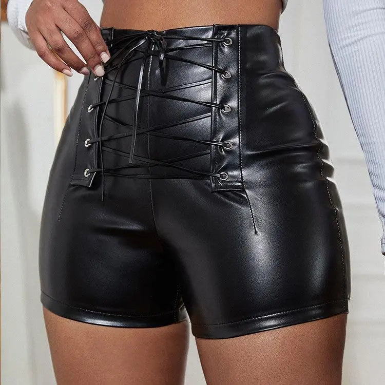 Women's Solid Leather High Waist Short Sexy Pants Fashion Bottoms