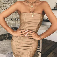 Women's Solid Off Shoulder Bodycon Pleats Party Mini Dresses