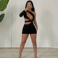 Women's Solid One Shoulder Hollow Out Bodycon Party Mini Dresses