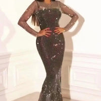 Women's Solid Sequins Shiny Party Long Sleeves Mermaid Dresses