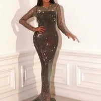 Women's Solid Sequins Shiny Party Long Sleeves Mermaid Dresses