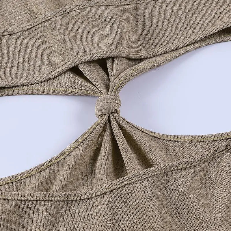 Women's Solid Twist Halter Neck Cut Out Beach Skinny Dresses