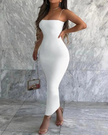 Women's Spaghetti Strap Solid Maxi Cami Bodycon Dress