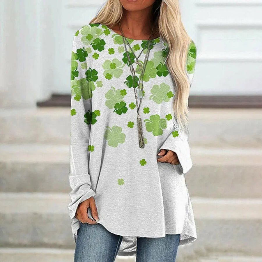 Women's St. Patrick's Four Leaf Clover Panel Casual T-Shirt