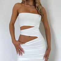 Women's Strapless Cut Out Ruched Bandeau Mini Bodycon Dress