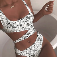 Women's Swiss Dots Cut Out Square Neck One Piece Swimsuit