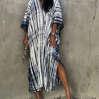 Women's Tie Dye Half Batwing Sleeve V Neck Loose Beach Dress Cover Ups