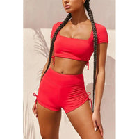 Women's Two Piece Backless Crop Top And Shorts Workout Set