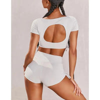 Women's Two Piece Backless Crop Top And Shorts Workout Set