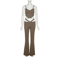 Women's Two Piece Bustier Crop Top And Boot Cut Pants Outfit