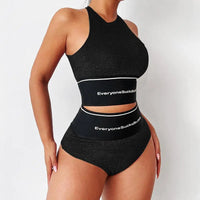 Women's Two Piece Glitter Tank Top And Tummy Control Shorts Workout Set