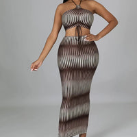 Women's Two Piece Gradient Halter Crop Top And Maxi Bodycon Skirts Set