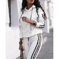 Women's Two Piece Outfit Striped Hoodie And Sweatpants Set