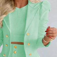 Women's Two Piece Puff Sleeve Blazer And Mini Skirts Outfit
