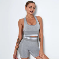 Women's Two Piece Racer Back Sport Bra And Yoga Shorts Set