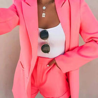 Women's Two Piece Shawl Collar Blazer And Shorts Outfit